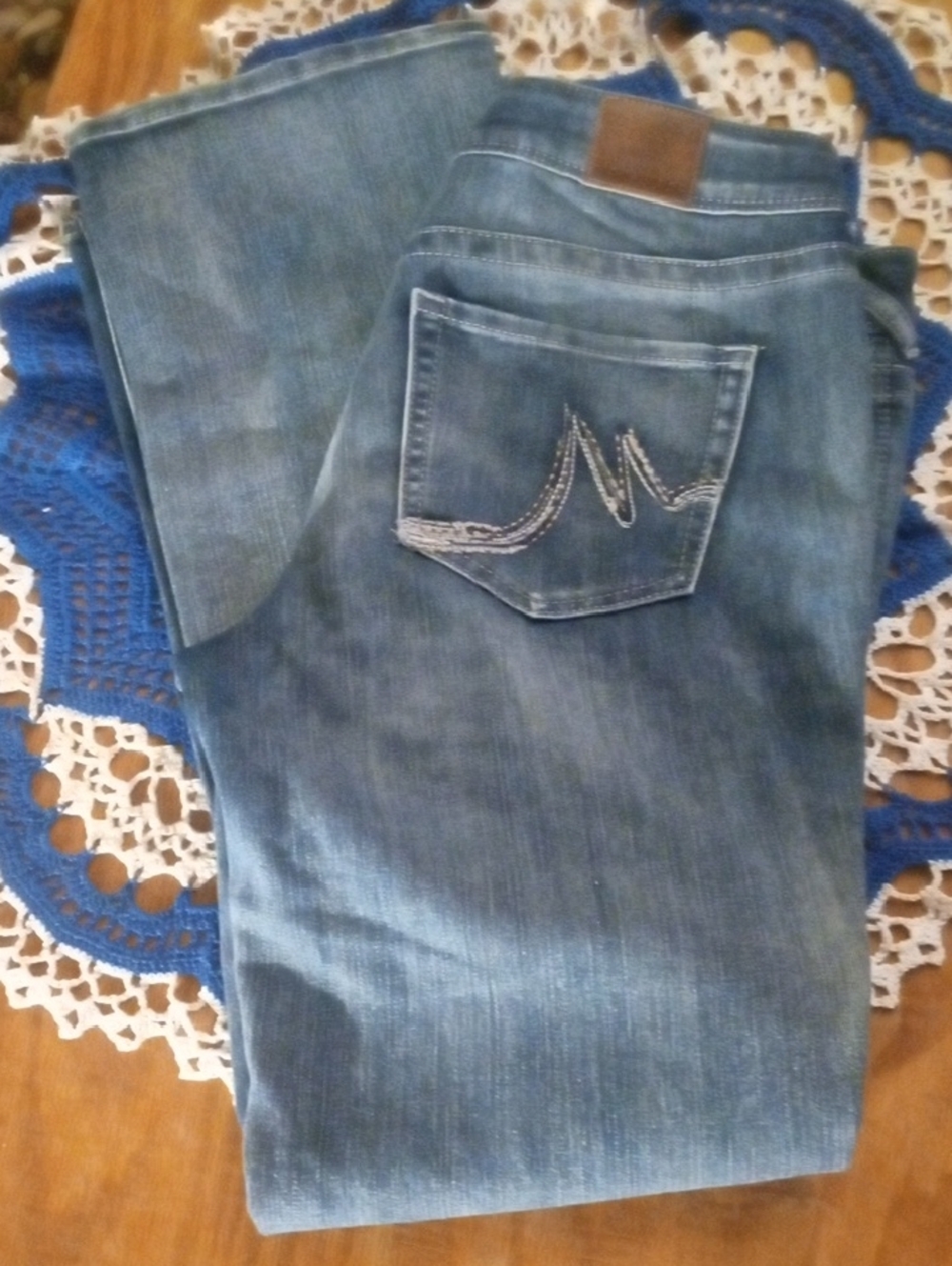 Maurices Medium Blue Bootcut Jeans with Embroidered M Pocket